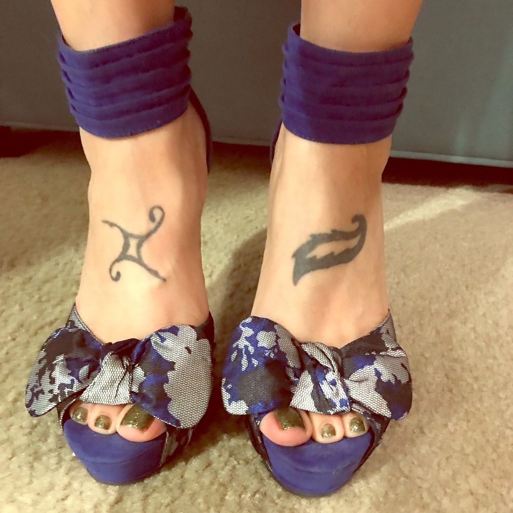 Silver and blue heels